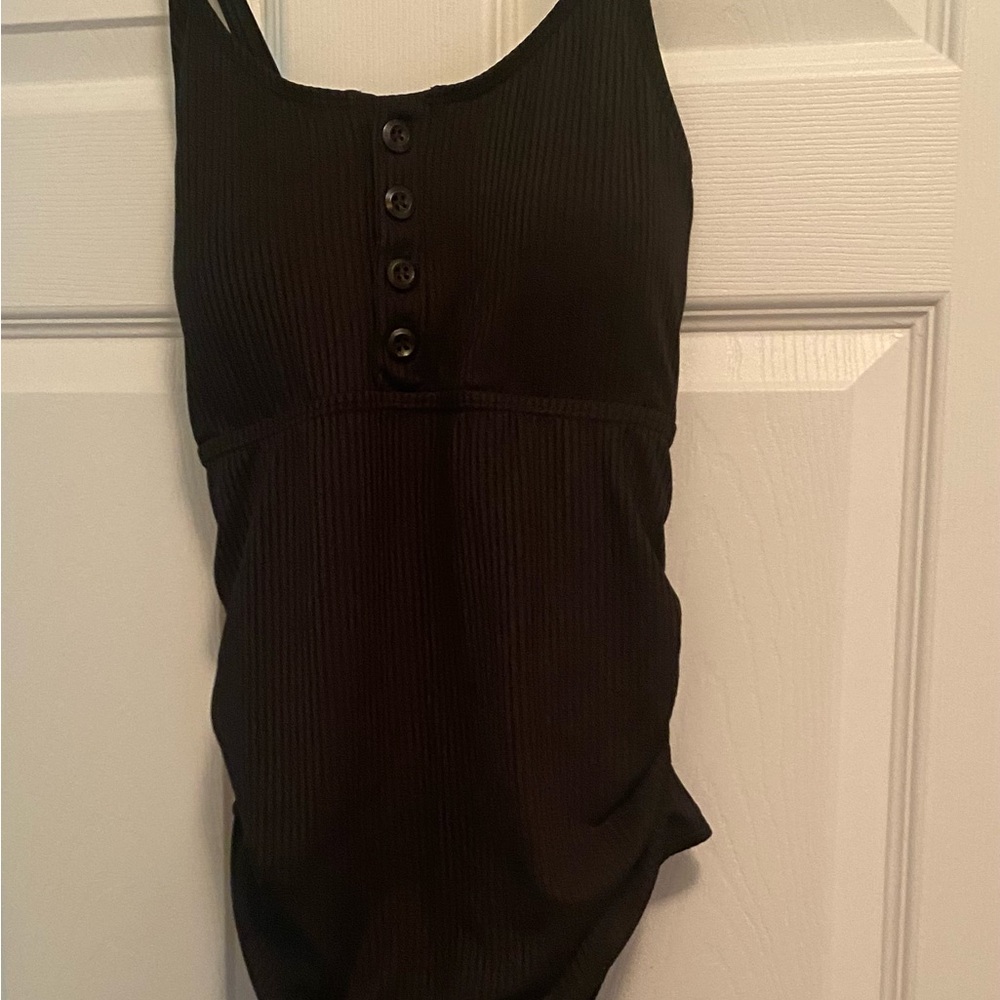 Black Button-Front Women Swim One Piece
